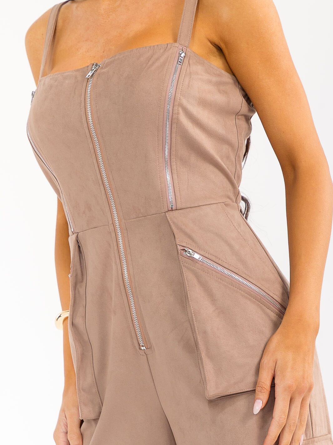 WOMEN'S SLEEVELESS ZIP UP POCKETS WIDE LEG JUMPSUIT