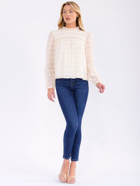 WOMEN'S LONG SLEEVE MOCK NECK DETAILED BLOUSE