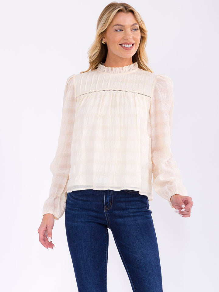 WOMEN'S LONG SLEEVE MOCK NECK DETAILED BLOUSE