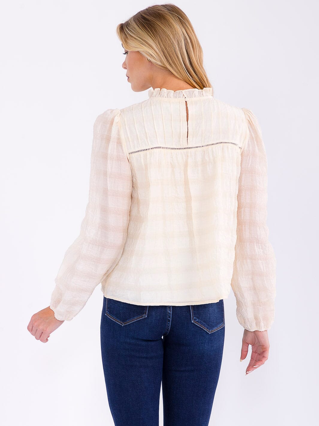 WOMEN'S LONG SLEEVE MOCK NECK DETAILED BLOUSE