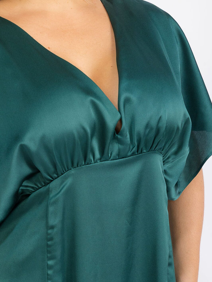 PUS SIZE SHORT SLEEVE V-NECK OPEN BACK MAXI GOWN DRESS