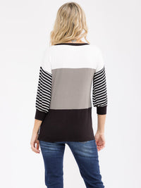 WOMEN'S 3/4 SLEEVE COLORBLOCK STRIPES LOOSE FIT TOP