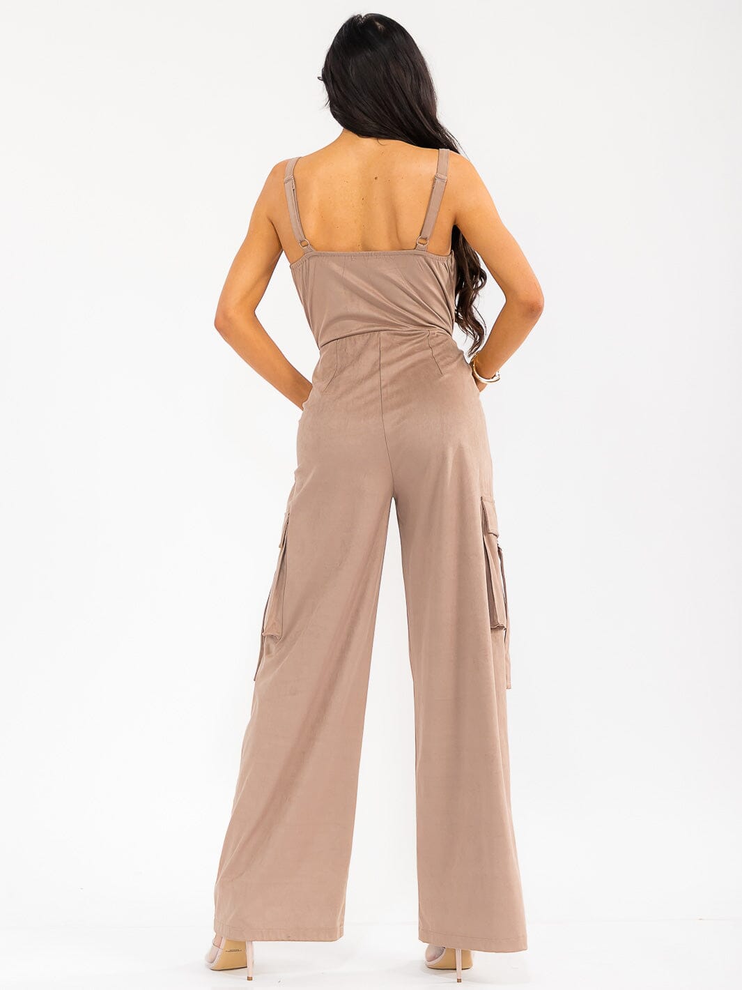 WOMEN'S SLEEVELESS ZIP UP POCKETS WIDE LEG JUMPSUIT