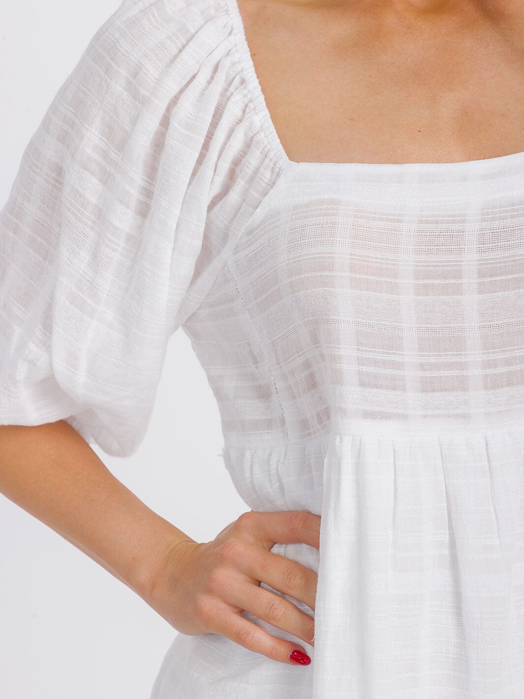 WOMEN'S SHORT SLEEVE SQUARE NECK SMOCK OPEN BACK MINI DRESS