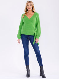 WOMEN'S LONG SLEEVE SELF TIE WRAP BLOUSE