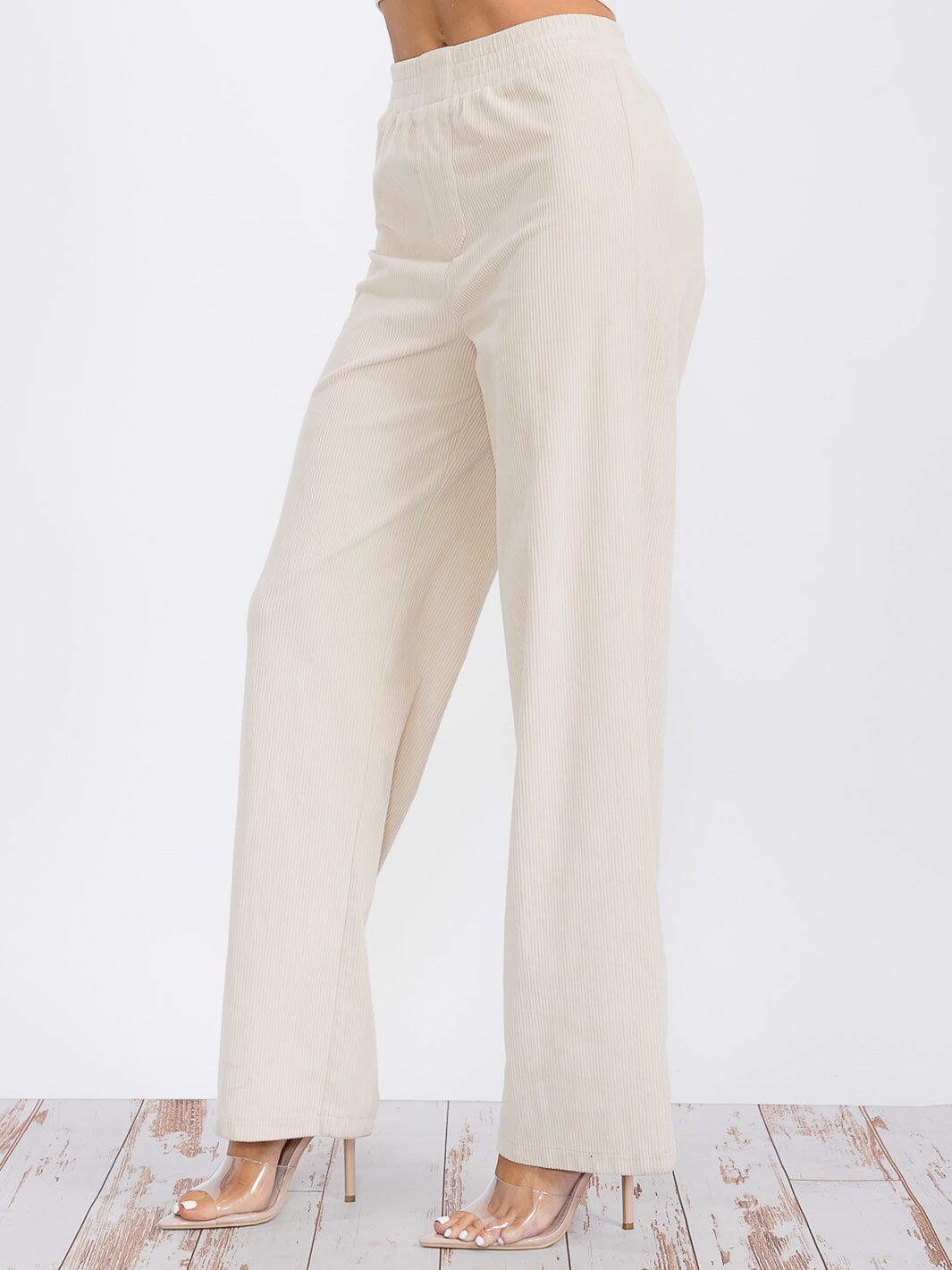 WOMEN'S ELASTIC WAIST WIDE LEG CORDUROY PANTS