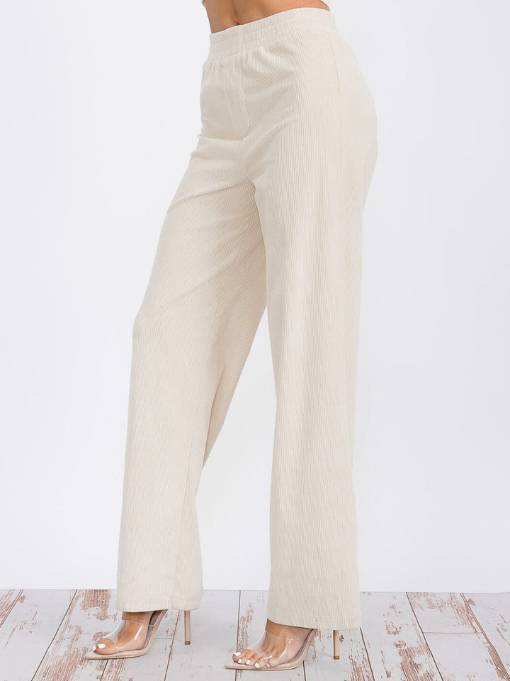 WOMEN'S ELASTIC WAIST WIDE LEG CORDUROY PANTS