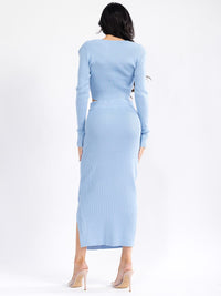 WOMEN'S LONG SLEEVE SURPLICE CROP TOP & ELASTIC WAIST MAXI SKIRT RIBBED 2PC. SET