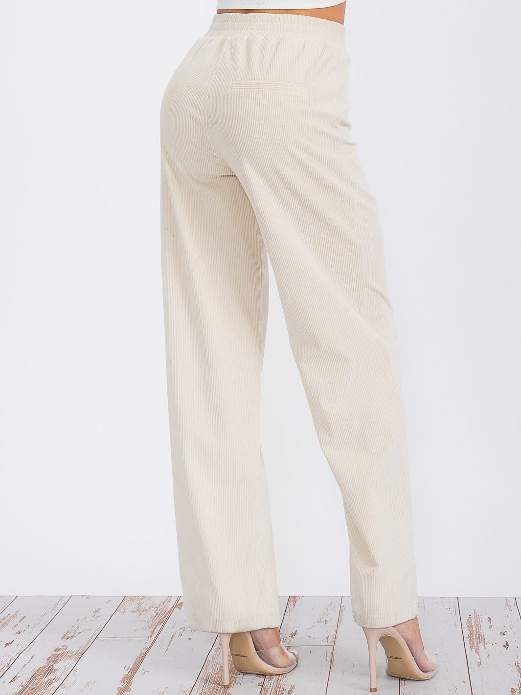 WOMEN'S ELASTIC WAIST WIDE LEG CORDUROY PANTS