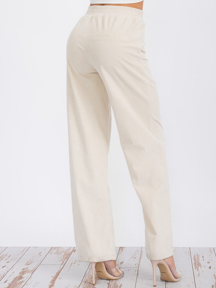 WOMEN'S ELASTIC WAIST WIDE LEG CORDUROY PANTS