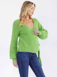 WOMEN'S LONG SLEEVE SELF TIE WRAP BLOUSE