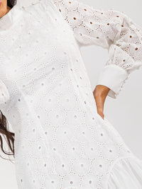 WOMEN'S LONG SLEEVE MOCK NECK EYELET DETAILED MINI DRESS