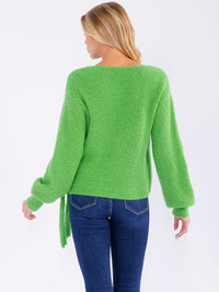 WOMEN'S LONG SLEEVE SELF TIE WRAP BLOUSE