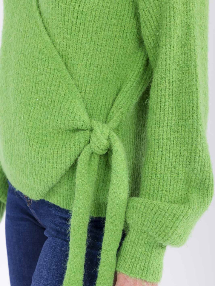 WOMEN'S LONG SLEEVE SELF TIE WRAP BLOUSE