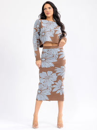 WOMEN'S LONG SLEEVE COLORBLOCK FLORAL PULLOVER SWEATER