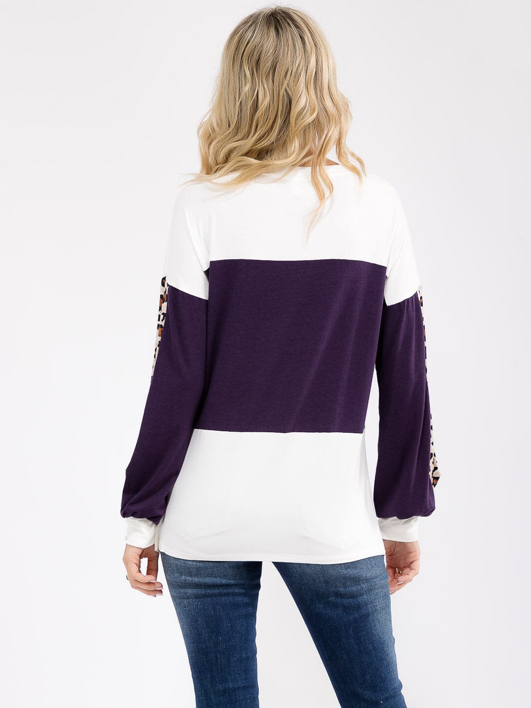 WOMEN'S LONG SLEEVE ANIMAL PRINT COLORBLOCK LOOSE FIT TOP