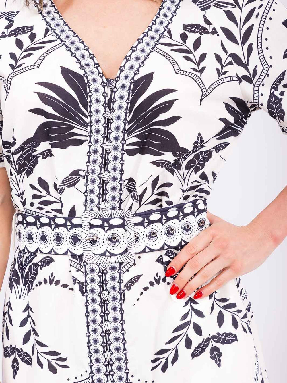 WOMEN'S SHORT SLEEVE BUTTON UP FRONT POCKETS LEAF PRINT MAXI DRESS