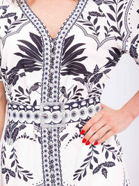 WOMEN'S SHORT SLEEVE BUTTON UP FRONT POCKETS LEAF PRINT MAXI DRESS