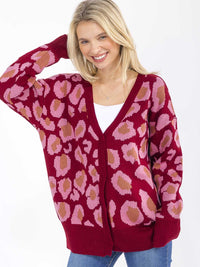 WOMEN'S LONG SLEEVE BUTTON CLOSURE PRINT SWEATER