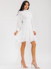 WOMEN'S LONG SLEEVE MOCK NECK EYELET DETAILED MINI DRESS