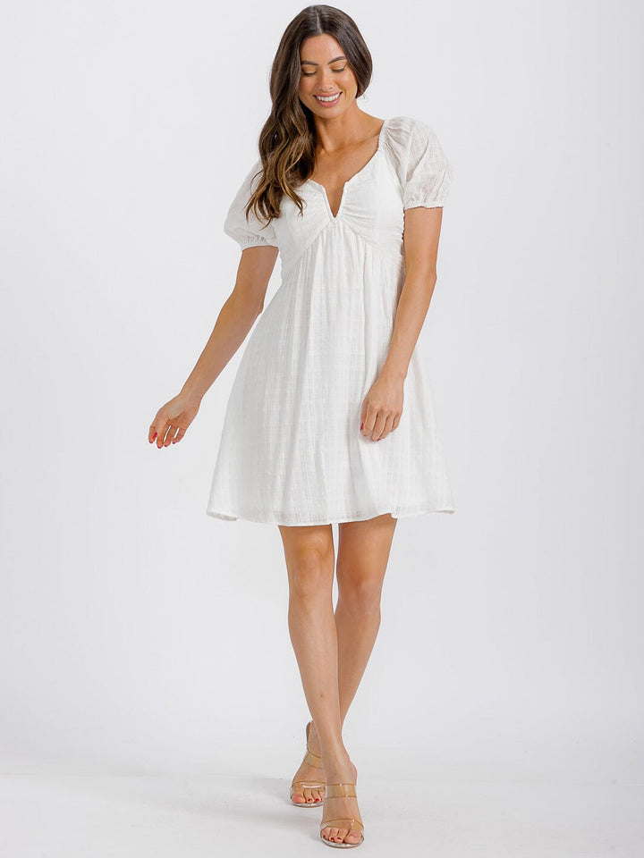 WOMEN'S SHORT SLEEVE V-NECK SMOCK OPEN BACK MINI DRESS