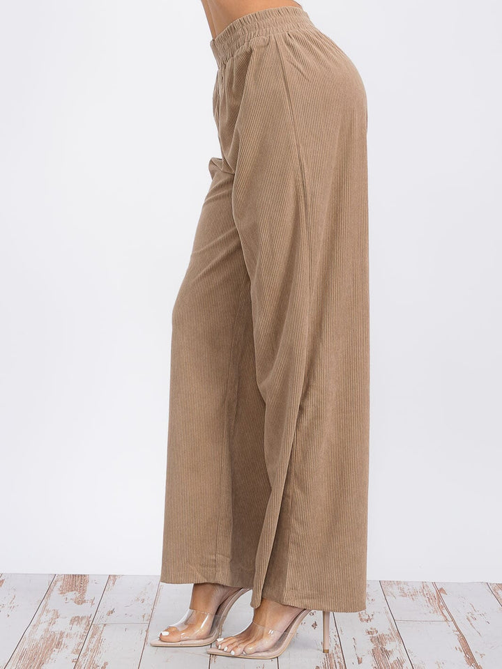 WOMEN'S ELASTIC WAIST WIDE LEG CORDUROY PANTS