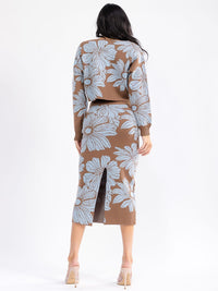 WOMEN'S LONG SLEEVE COLORBLOCK FLORAL PULLOVER SWEATER