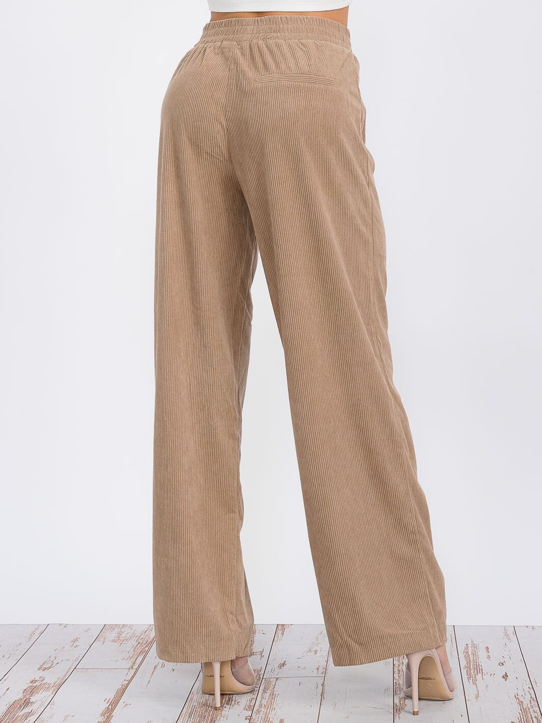 WOMEN'S ELASTIC WAIST WIDE LEG CORDUROY PANTS