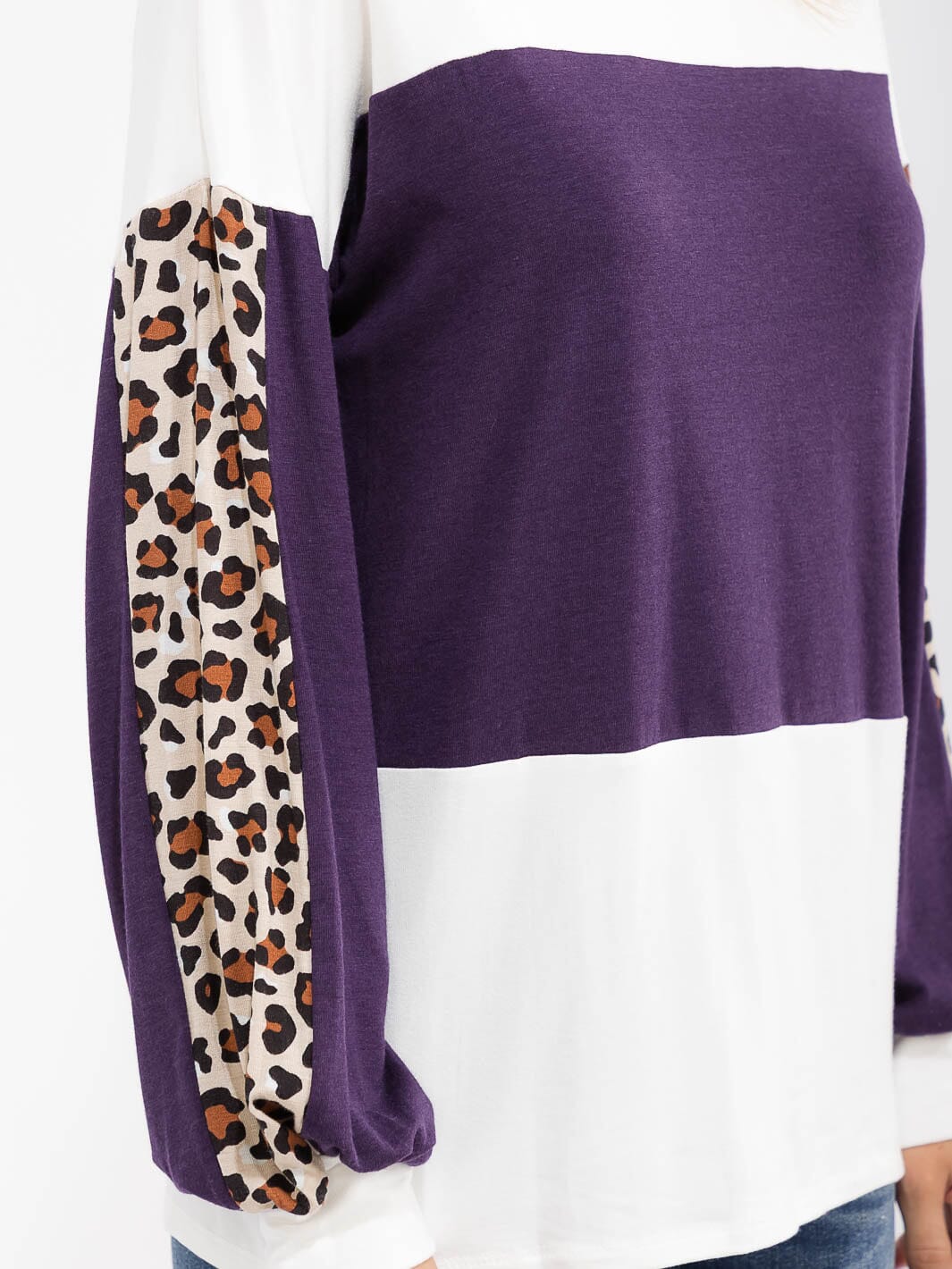 WOMEN'S LONG SLEEVE ANIMAL PRINT COLORBLOCK LOOSE FIT TOP