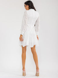 WOMEN'S LONG SLEEVE MOCK NECK EYELET DETAILED MINI DRESS