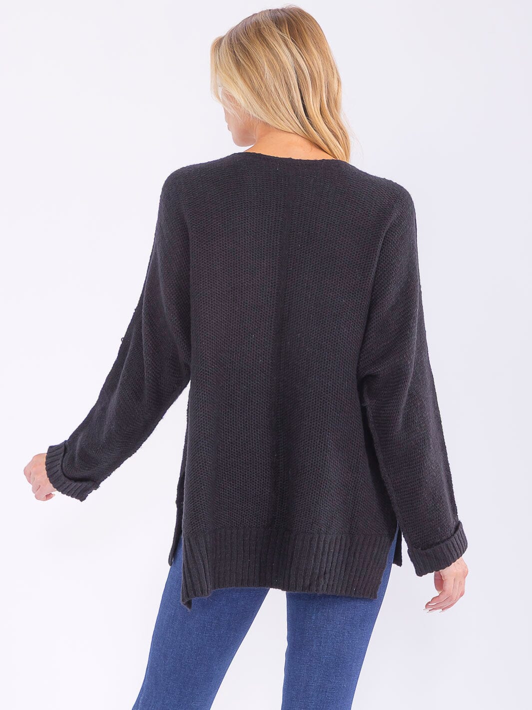 WOMEN'S LONG SLEEVE V-NECK KNIT HIGH-LOW PULLOVER SWEATER
