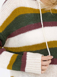 WOMEN'S LONG SLEEVE HOODED OVERSIZED PULLOVER COLORBLOCK STRIPES SWEATER