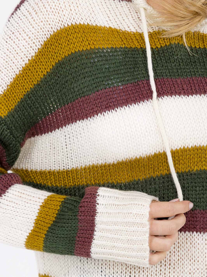 WOMEN'S LONG SLEEVE HOODED OVERSIZED PULLOVER COLORBLOCK STRIPES SWEATER