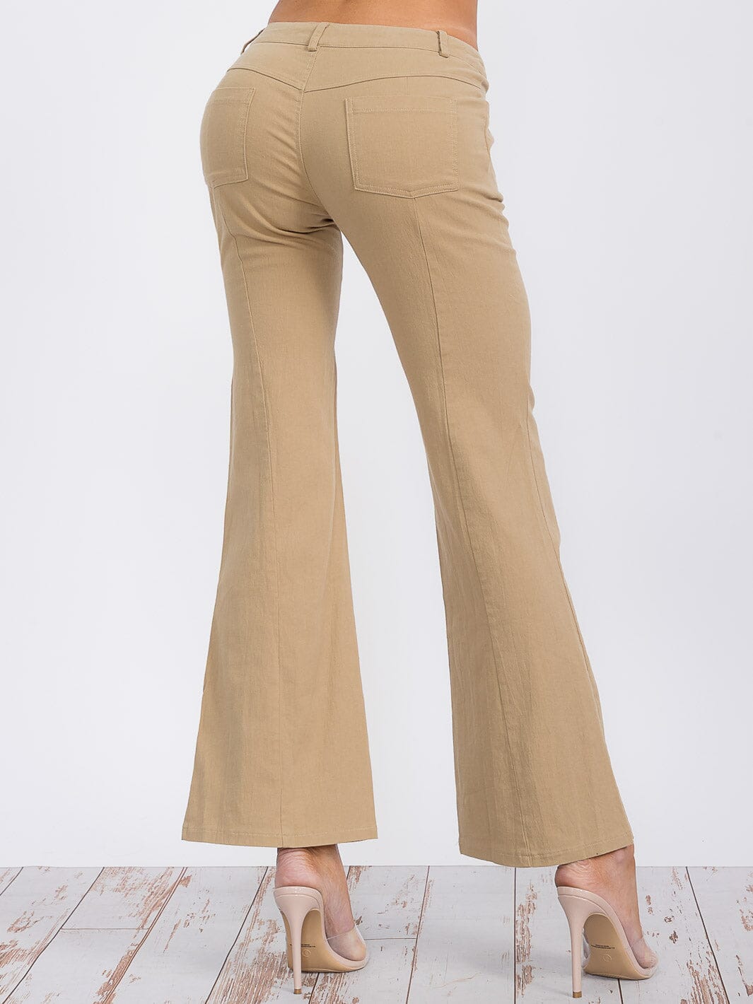 WOMEN'S BUTTON CLOSURE POCKETS BELL LEG PANTS
