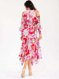 WOMEN'S LONG SLEEVE CROP TOP & ZIP UP MAXI SKIRT FLORAL PRINT 2PC. SET