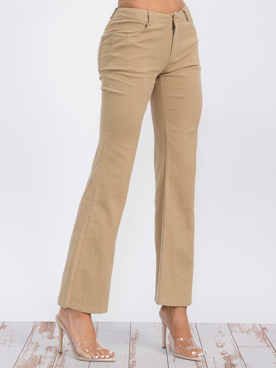 WOMEN'S BUTTON CLOSURE POCKETS BELL LEG PANTS