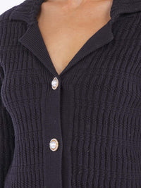 WOMEN'S LONG SLEEVE BUTTON CLOSURE V-NECK RIBBED TOP