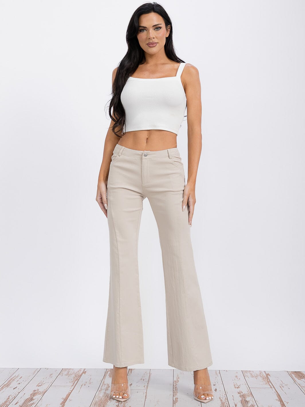 WOMEN'S BUTTON CLOSURE POCKETS BELL LEG PANTS