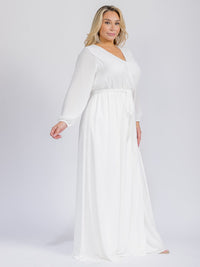PUS SIZE LONG SLEEVE SELF TIE SURPLICE MAXI GOWN DRESS