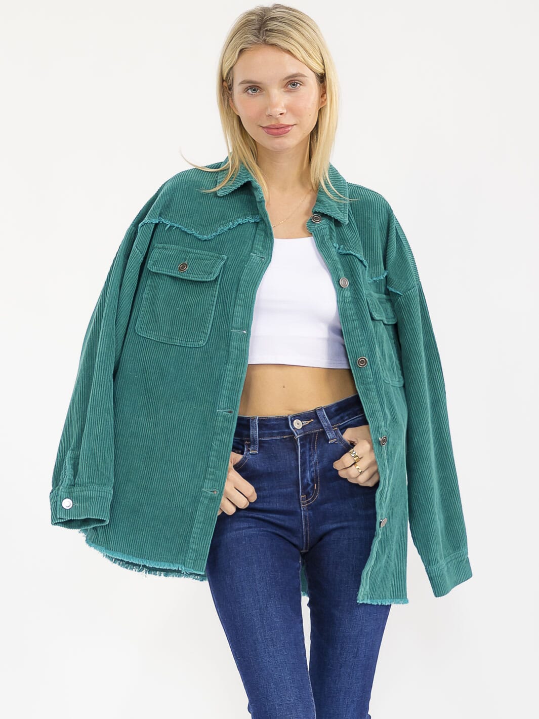 WOMEN'S LONG SLEEVE BUTTON CLOSURE FRONT POCKETS CORDUROY JACKET