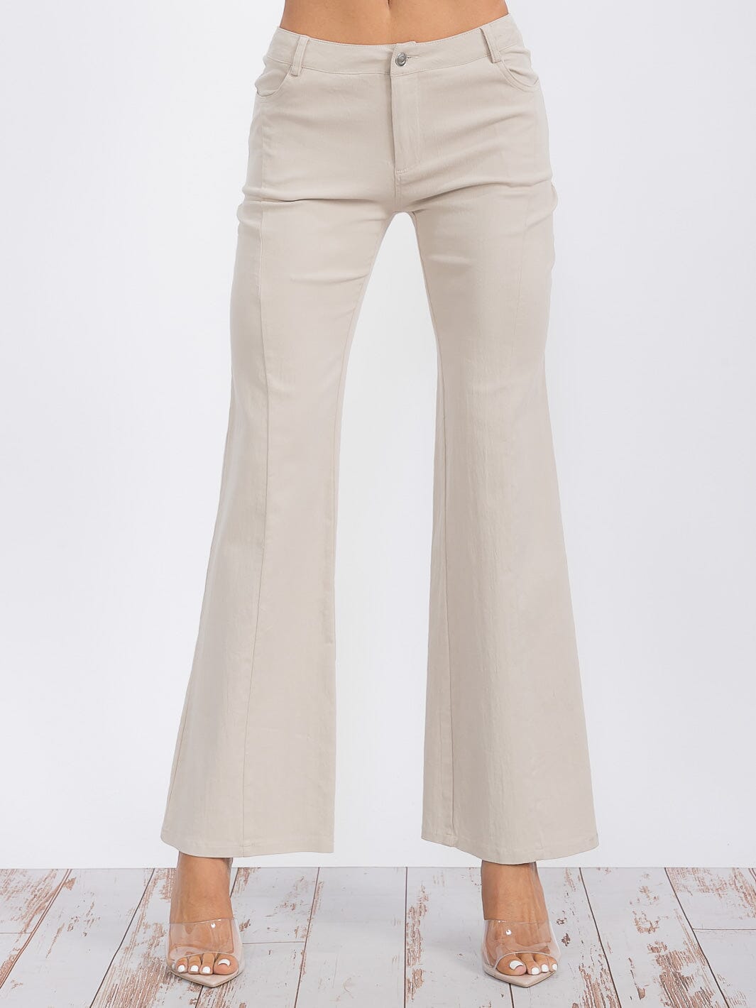 WOMEN'S BUTTON CLOSURE POCKETS BELL LEG PANTS