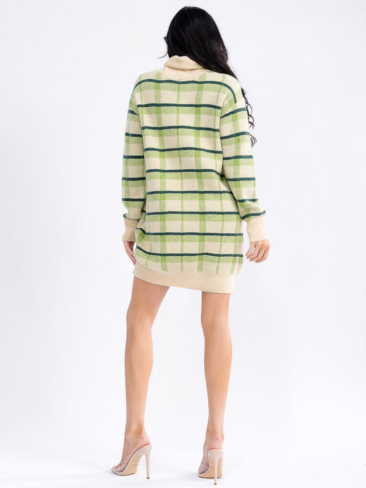 WOMEN'S LONG SLEEVE TURTLE NECK COLORBLOCK SWEATER MINI DRESS