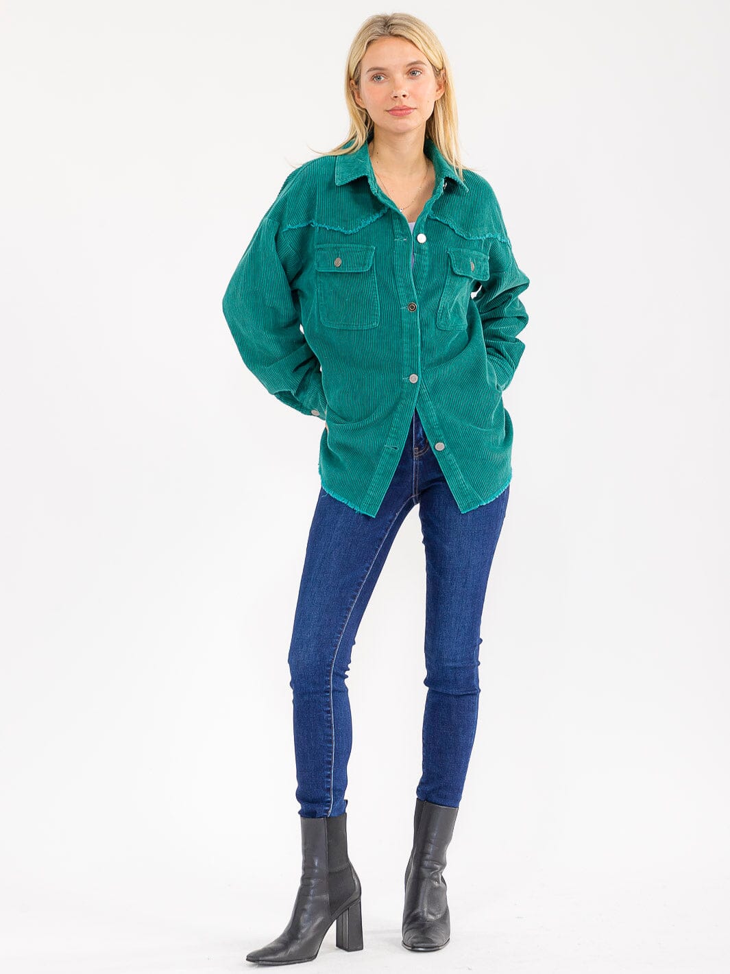 WOMEN'S LONG SLEEVE BUTTON CLOSURE FRONT POCKETS CORDUROY JACKET