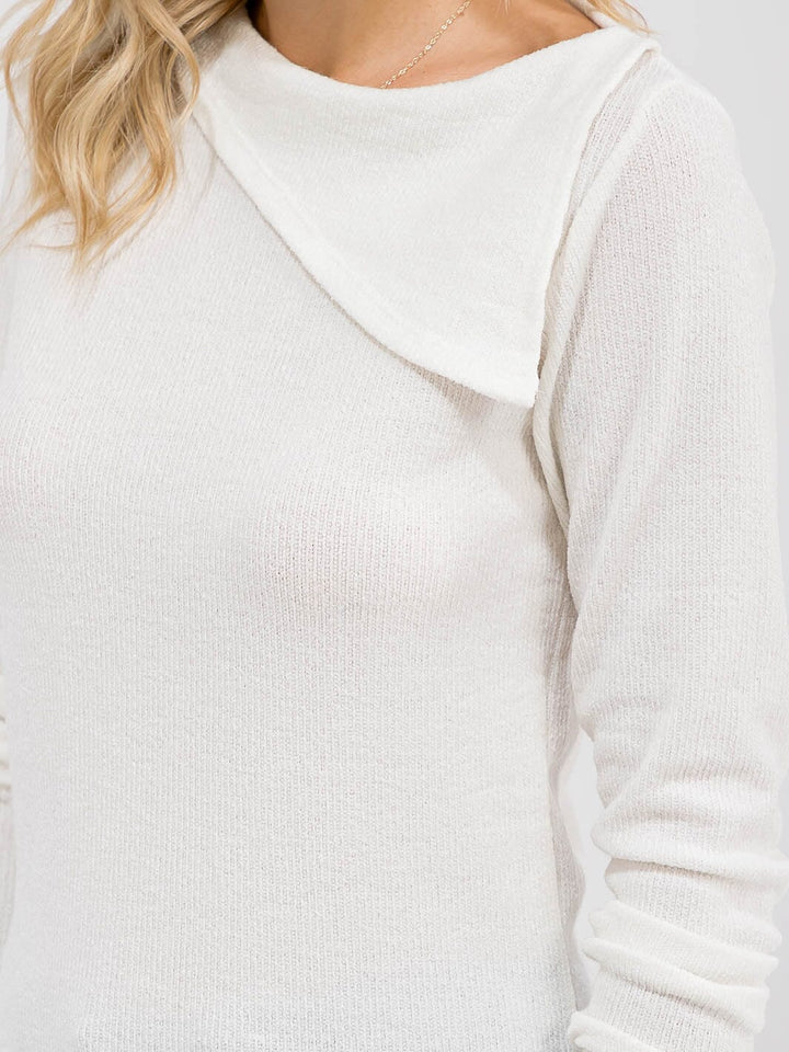 WOMEN'S LONG SLEEVE SOLID COLLAR DETAILED TOP