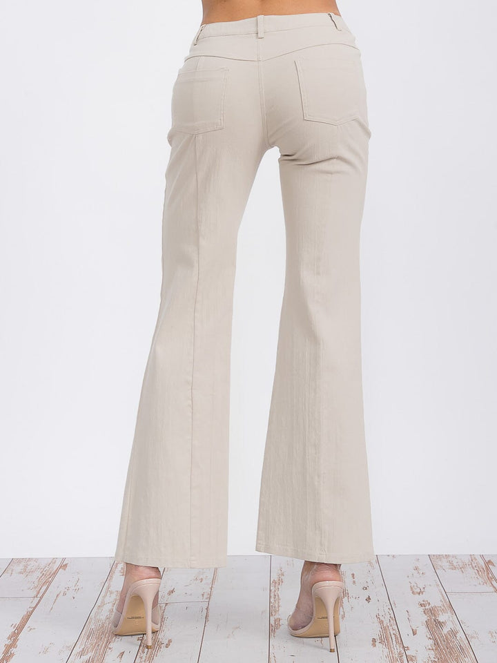 WOMEN'S BUTTON CLOSURE POCKETS BELL LEG PANTS
