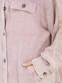 WOMEN'S LONG SLEEVE BUTTON UP FRONT POCKETS WASHED OVERSIZED SHIRT