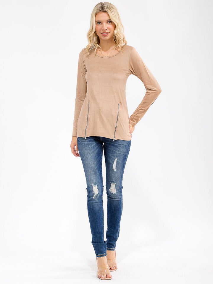 WOMEN'S LONG SLEEVE FRONT ZIPPER DETAILED TOP