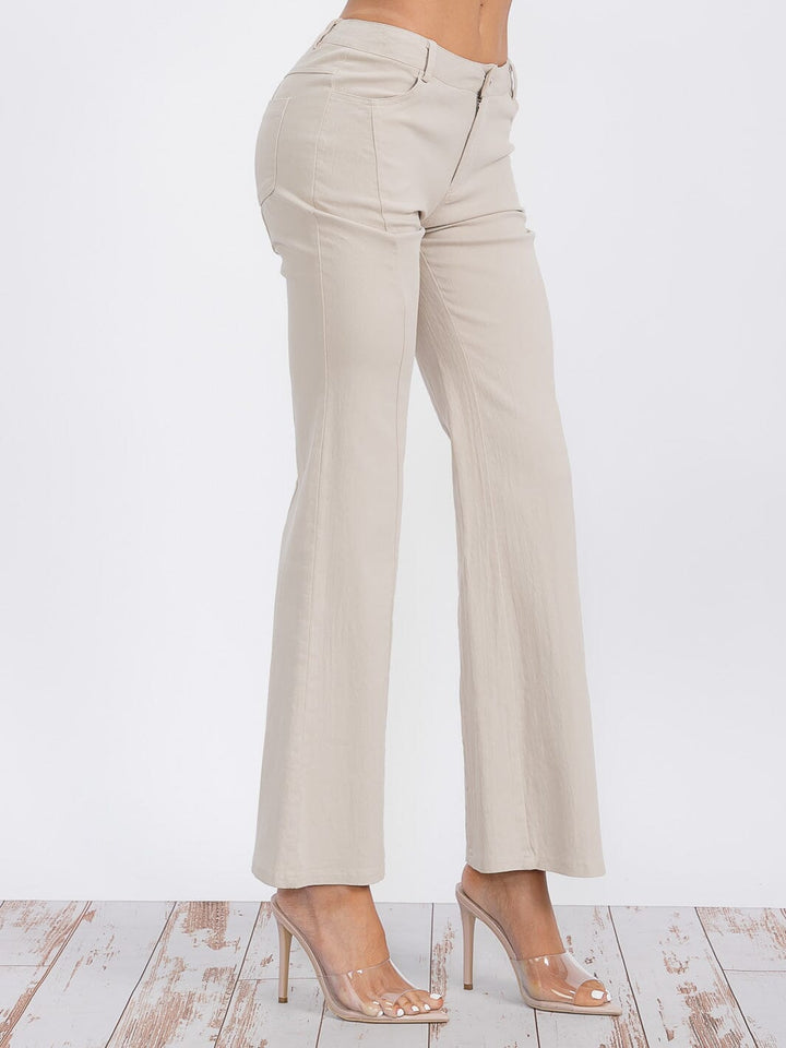 WOMEN'S BUTTON CLOSURE POCKETS BELL LEG PANTS