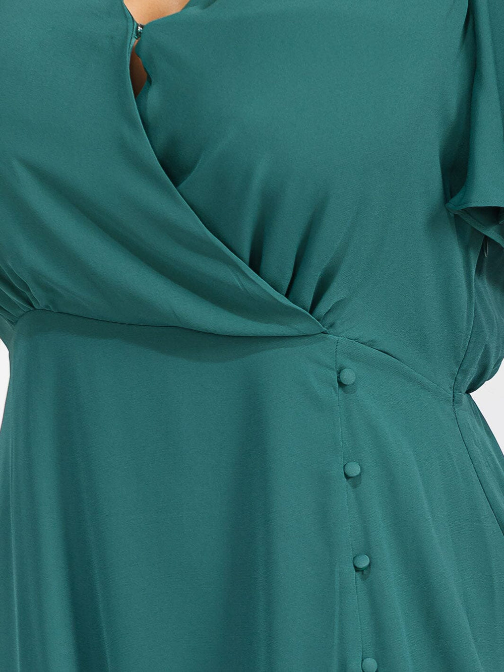 PUS SIZE SHORT SLEEVE V-NECK SURPLICE FRONT SLIT MAXI GOWN DRESS