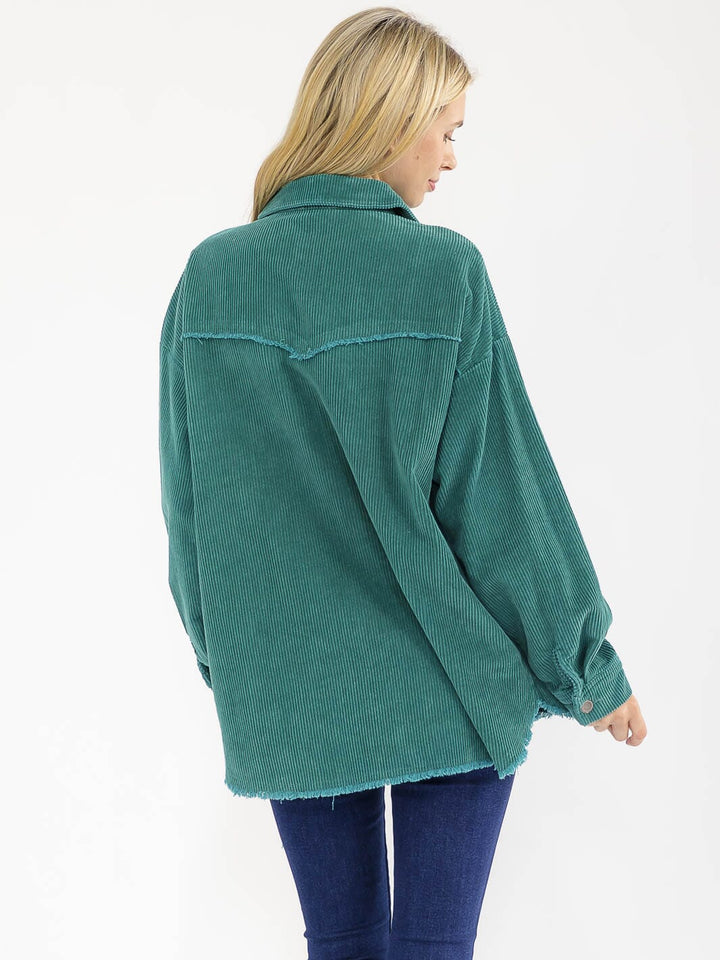 WOMEN'S LONG SLEEVE BUTTON CLOSURE FRONT POCKETS CORDUROY JACKET